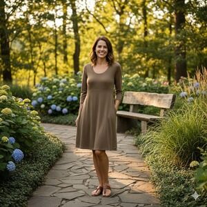 Horny Toad‎ & Co Brown Dress Small Scoop Neck 3/4 Sleeve Casual Stretch Knit